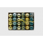 Boîte de 24 boules de Noël bleu et or 