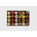Boîte de 24 boules de Noël rouge, or et argenté 